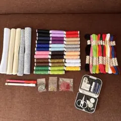 手芸素材 裁縫セット 多色糸 フェルト生地 ソーイングセット計58点 まとめ売り