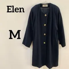【Elen】アンゴラ混 ノーカラーロングコート 金ボタン 9R