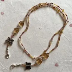 クリアブラウンのガラスビーズ マスクチェーン