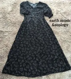 earth music&ecology　花柄 半袖ロングワンピース　ブラックのサムネイル