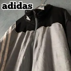 【★adidas×襟元刺繍ロゴ】L〜XL程度 グレー トラックジャケット 黒