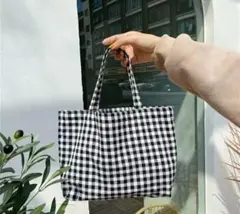 【ギンガムチェック ミニトートバッグ】ブラック 新品·未使用のサムネイル