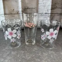 昭和レトロ☆桜の花柄透明グラス3個セット