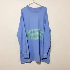 ブルー チュニック ワンピース 長袖 水色 グリーン チェック