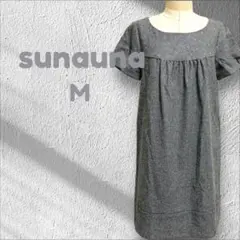 スーナウーナ sunauna ひざ丈ワンピース Aライン Mサイズ ラメ混 半袖