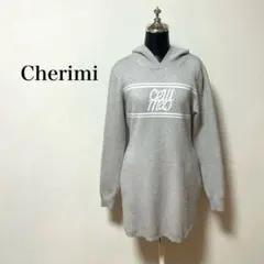 Cherimi シェリミー フーディーロゴニットワンピ グレー F