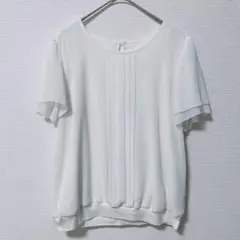 フロント プリーツ シフォン 半袖ブラウス ホワイトのサムネイル