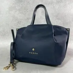 トッカ 2way ショルダーバッグ ハンドバッグ ナイロン×レザー ネイビーのサムネイル