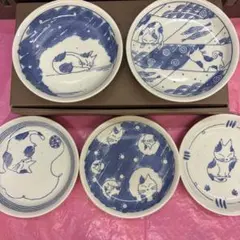 ちざん窯　猫柄皿 5枚セット 陶器 和食器　新品　美濃焼のサムネイル