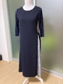 レースレディース❁⃘*.゜ ネイビー ロングワンピース 七分袖