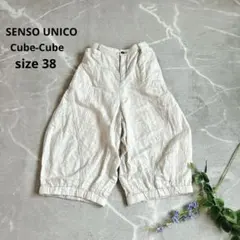 美品⁂センソユニコ⁂カジュアルハーフパンツ　バルーン　ストライプ　リネン混　M