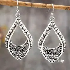 ✨ ヴィンテージ シルバー 幾何学 ティアドロップ ピアス