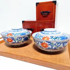 たち吉　橘吉　花柄　蓋付きどんぶり　煮物椀　雑煮椀　2個セットのサムネイル