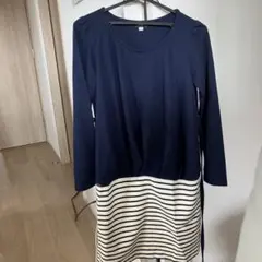LOVE MIC マタニティ　授乳服 長袖 ボーダー ワンピース　Mサイズ