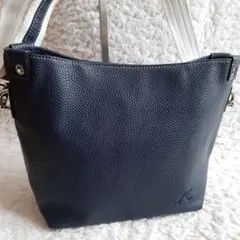 キタムラ レザー ショルダーバッグ　ネイビー Kitamura