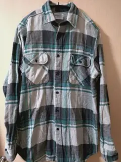 80〜90sFIVE BROTHER ヘビネル 長袖ネルシャツ グレー×緑×黒