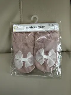ピンク リボン付き ベビー靴下 7-9cm