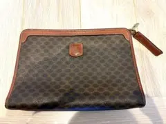 【美品】セリーヌ マカダム柄 クラッチバッグ PVC ブラウン