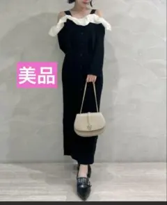 【美品】snidel フリルドッキングオフショルニットワンピース