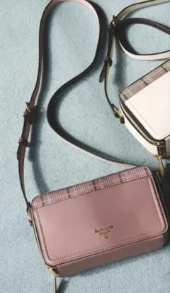 &chouetteお財布機能付きスクエアショルダーバッグ（グレンチェック）ピンク