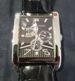 【美品　稼動品】GUESS　ՏTᗴᗴᒪ　本革バンド　ブラック　電池交換済　ゲスのサムネイル