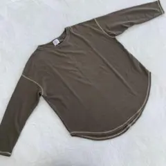 coen 茶色 長袖Tシャツ クルーネック シンプル 無地 Fサイズ
