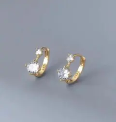 PS6 S925 フープピアス 2粒 CZダイア ゴールド　アレルギー対応　高級