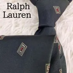 美品◎Ralph Lauren ラルフローレン ネクタイ 幾何学模様 ネイビー系