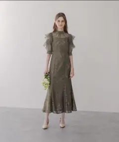 【LEJA】フリルボレロバックリボン花柄マーメイドロングドレス