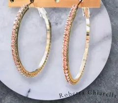 新品◆ロベルタチャレラ 上品スワロフスキー素材ピンクフープピアス プラチナメッキ