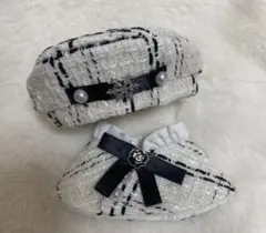 ぬい服 ツイードポンチョ ベレー帽 セット ホワイト12㎝