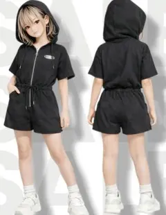 CHIP CHIP オールインワン ブラック L フード付き 楽ちん カジュアル