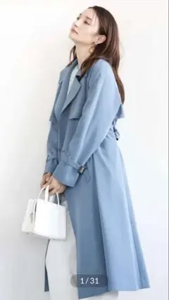 【新品】MK MICHEL KLEIN ブルートレンチコート ベルト付きのサムネイル