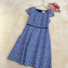 【Rubyrivet ルビーリベット】花柄半袖ワンピース スクエアネック青 Ｍのサムネイル