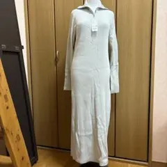 リブ編みハイネックロングワンピース L
