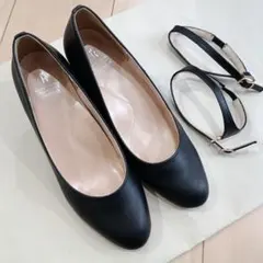 ロペピクニックパサージュ　ブラックパンプス アンクルストラップ付き　24センチ