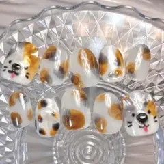 現品　三毛猫　ニュアンス　インクネイル　ミラーネイル　動物　猫　ぷっくり　個性派