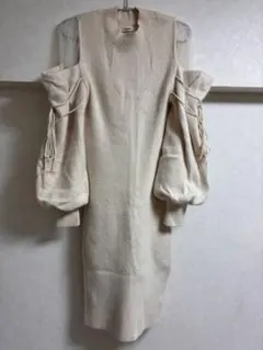 snidel　ニットワンピ　アイボリー　シースルーショルダーミニニットワンピース