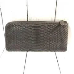 蛇革 長財布 ラウンドファスナー パイソン ブラウン ヘビ革 ポケット20箇所