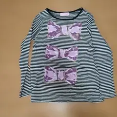 Mezzo Piano ボーダー リボン柄 長袖カットソー S