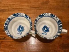 アンティーク　ティーカップ2個　鶏（ニワトリ）＆唐草柄