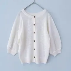 良品✨ レイカズン　ニット　カーディガン　春服　7分袖　ホワイト　通勤仕事