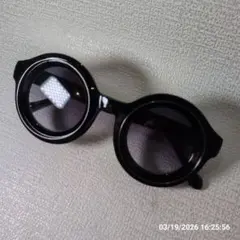 ネオレトロ系ラウンドサングラス 伊達眼鏡 Y2K スチームパンク マットブラック