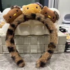 ハローキティ風 カチューシャ ヒョウ柄 レオパード 三連キティ インポート