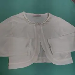 【キャサリンコテージ】ビーズ装飾付き白長袖カーディガン　130センチ