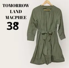 MACPHEE　カーキ ノーカラーコート 薄手 七分袖　38