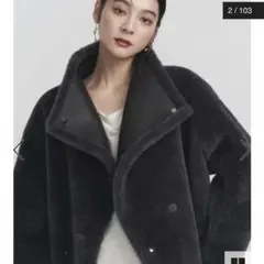 今季◆フェイクムートンスタンドカラーコート　チャコールグレー