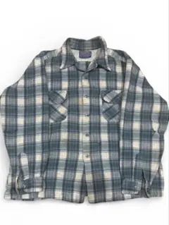 70s Pendletonウール ネルシャツ USA製 両腕穴ありグリーン系