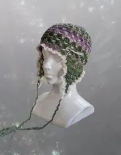 lace hat レースハット ニット帽 カギ編み リボン 森ガール