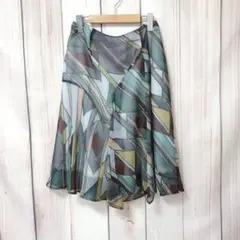 【リツコ　シラハマ】シフォンフレアスカート　美品　ひざ丈　幾千柄　個性的　S